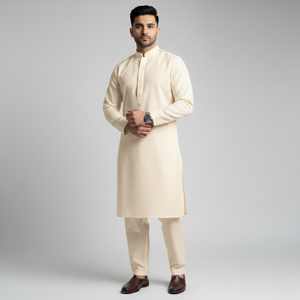 Off White| Self Design | Men Unstitched Suit