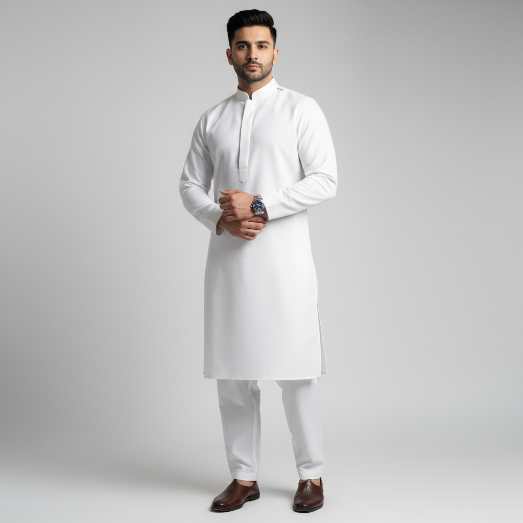 White| Self Design | Men Unstitched Suit